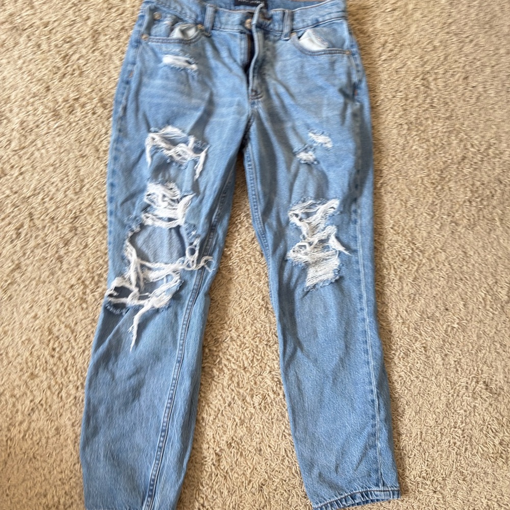 Aeropostale Blue Straight Leg Jeans with Distressed Details